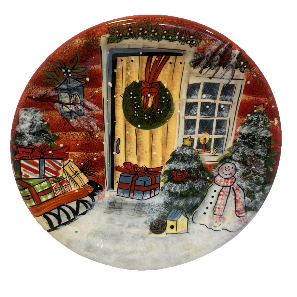 NANTUCKET HOME CHRISTMAS 11 INCH PLATE -SNOWMAN WREATHS AND GIFTS HO HO HO!